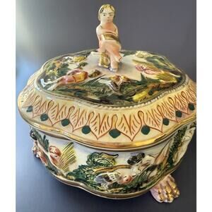Vintage Italian Capodimonte Porcelain Lidded Box, Estate Find